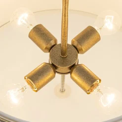 4-Light Distressed Gold White Linen Drum Lantern Pendant