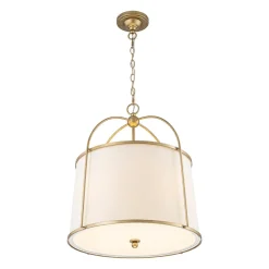 4-Light Distressed Gold White Linen Drum Lantern Pendant