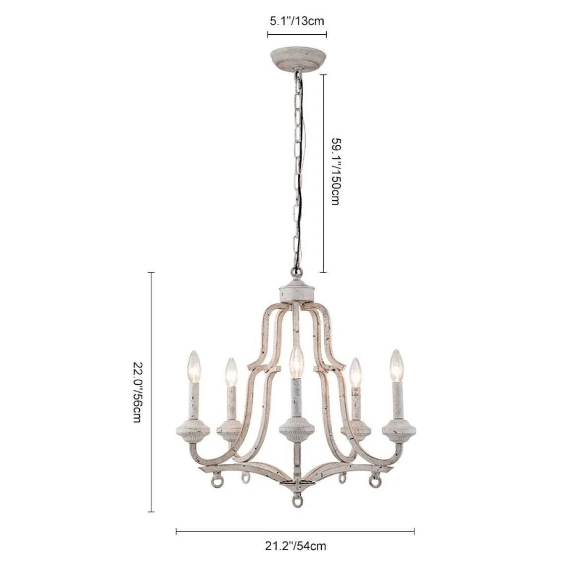 5-Light Distressed White Shabby Chic Candle Style Chandelier