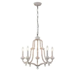 5-Light Distressed White Shabby Chic Candle Style Chandelier