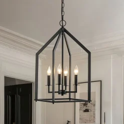 4-light Farmhouse Candle Style Black Lantern Pendant Light