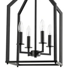 4-light Farmhouse Candle Style Black Lantern Pendant Light