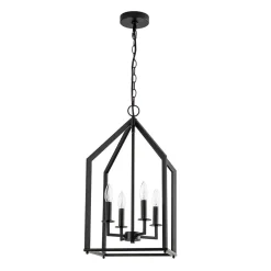 4-light Farmhouse Candle Style Black Lantern Pendant Light