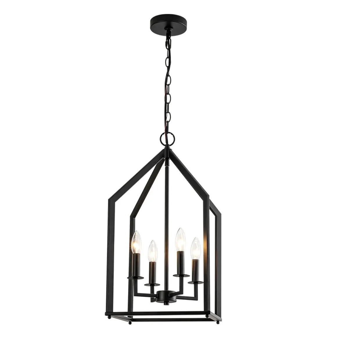 4-light Farmhouse Candle Style Black Lantern Pendant Light