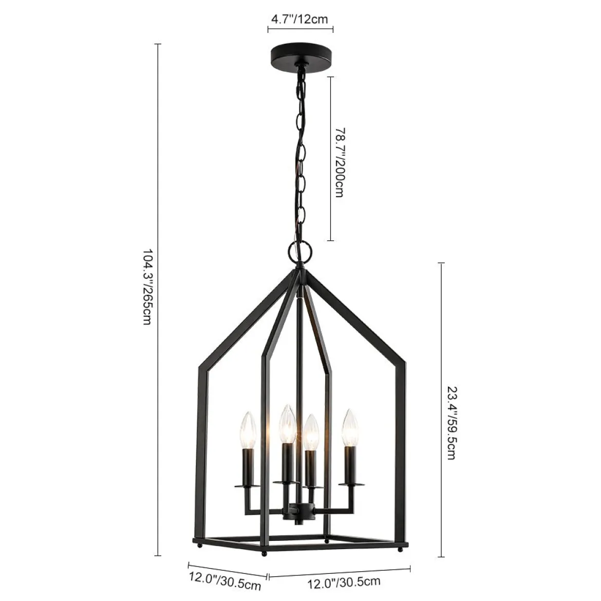 4-light Farmhouse Candle Style Black Lantern Pendant Light