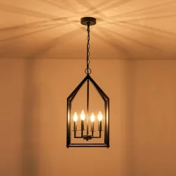 4-light Farmhouse Candle Style Black Lantern Pendant Light
