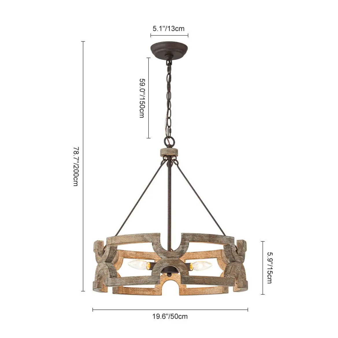 3-Light Farmhouse Open Aged Wood Drum Pendant Light