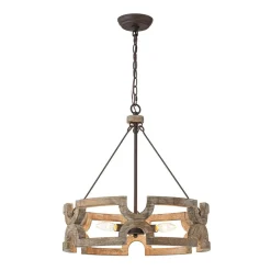 3-Light Farmhouse Open Aged Wood Drum Pendant Light