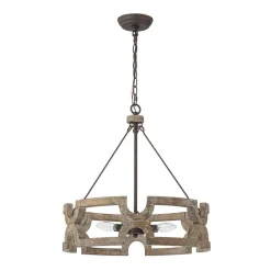3-Light Farmhouse Open Aged Wood Drum Pendant Light