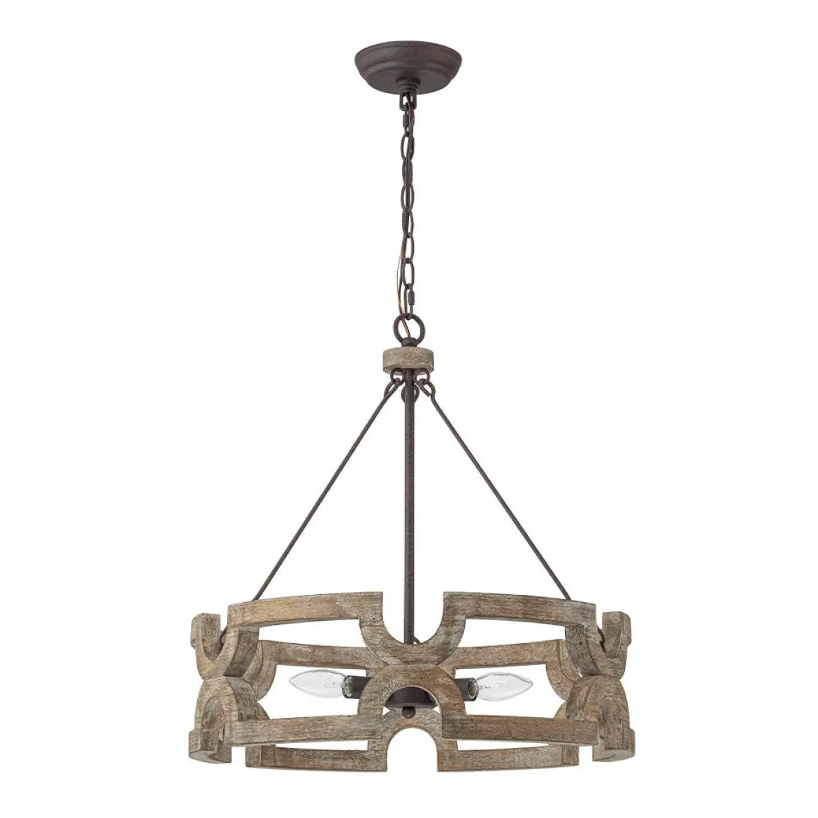 3-Light Farmhouse Open Aged Wood Drum Pendant Light