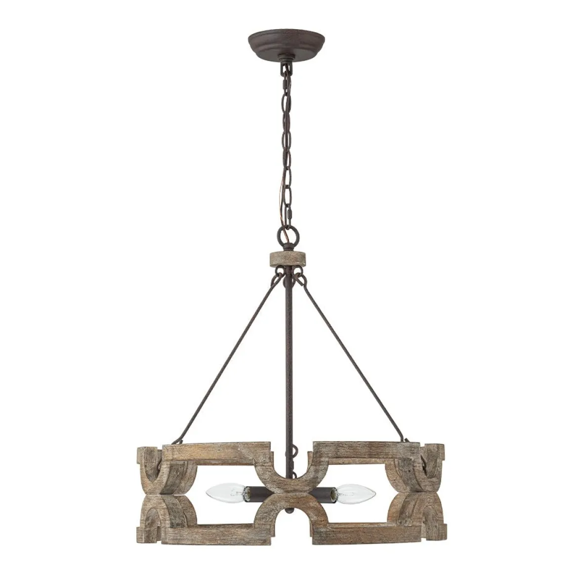 3-Light Farmhouse Open Aged Wood Drum Pendant Light