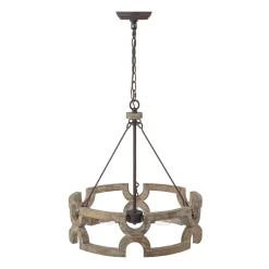 3-Light Farmhouse Open Aged Wood Drum Pendant Light