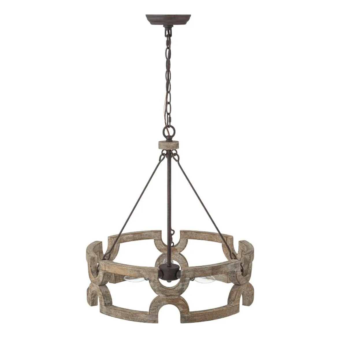 3-Light Farmhouse Open Aged Wood Drum Pendant Light