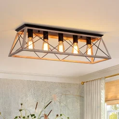 5-Light Farmhouse Rectangular Cage Semi Flush Mount