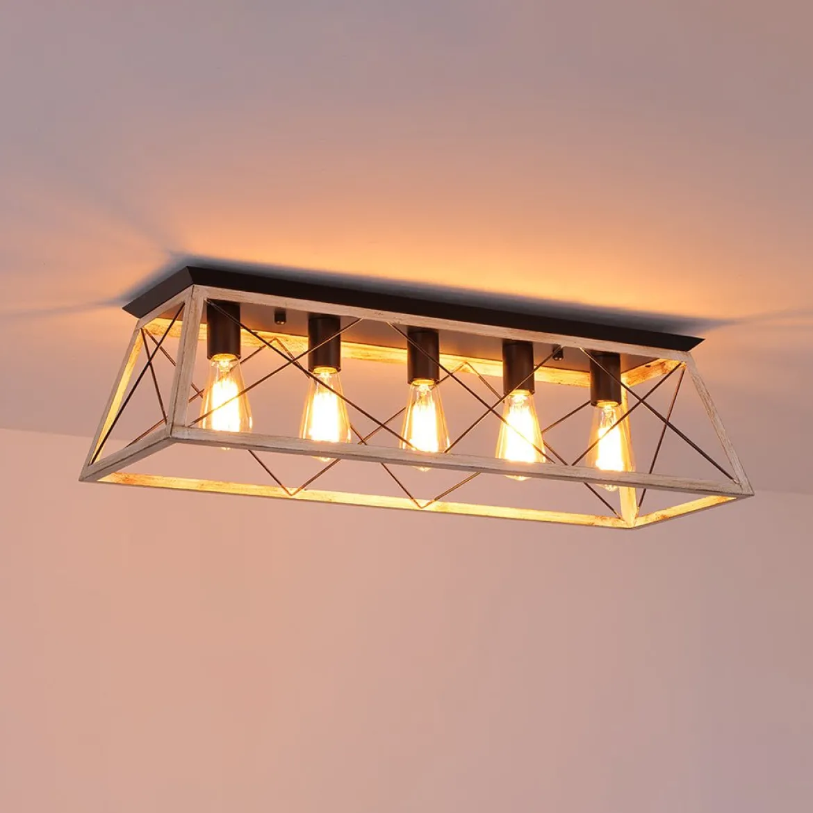 5-Light Farmhouse Rectangular Cage Semi Flush Mount