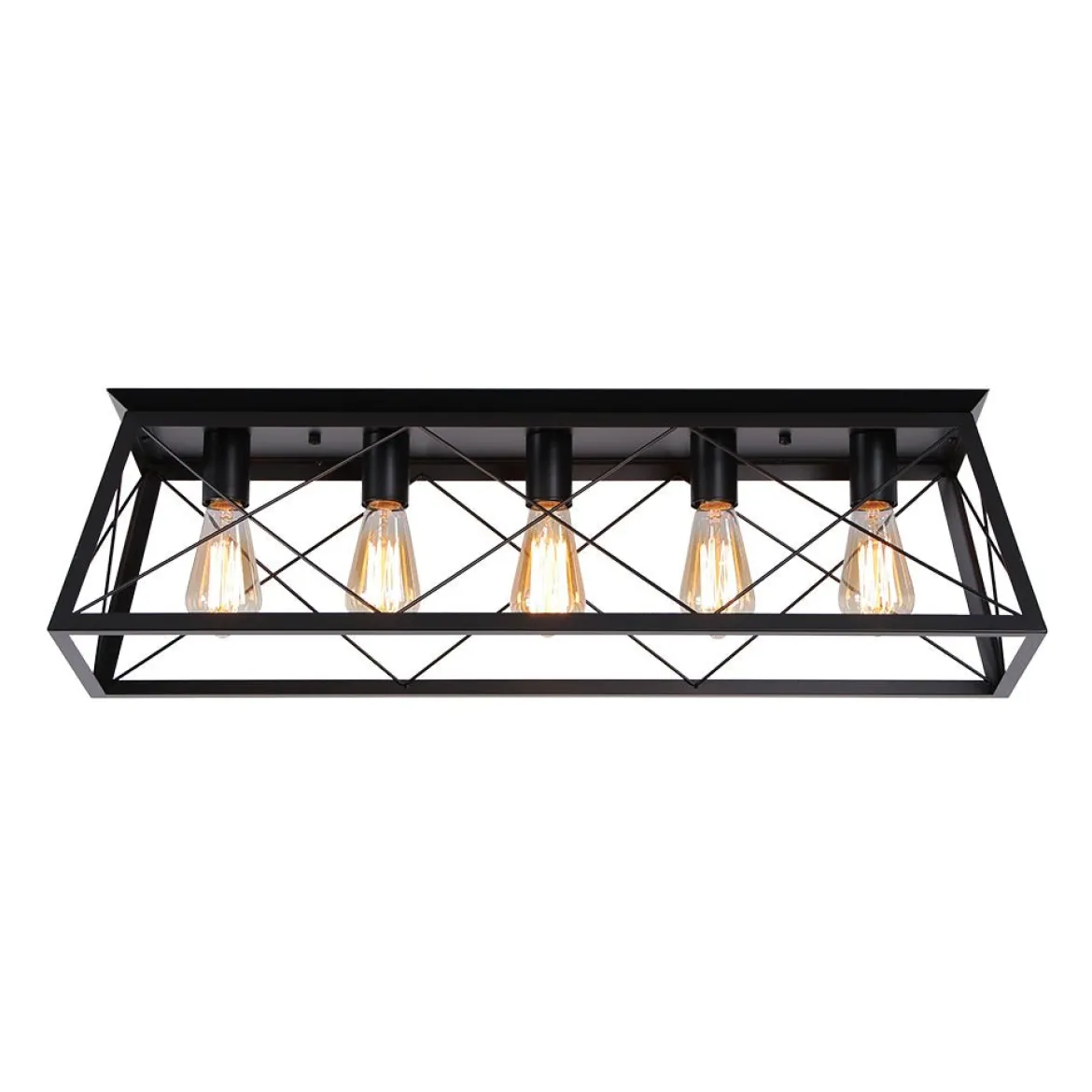 5-Light Farmhouse Rectangular Cage Semi Flush Mount
