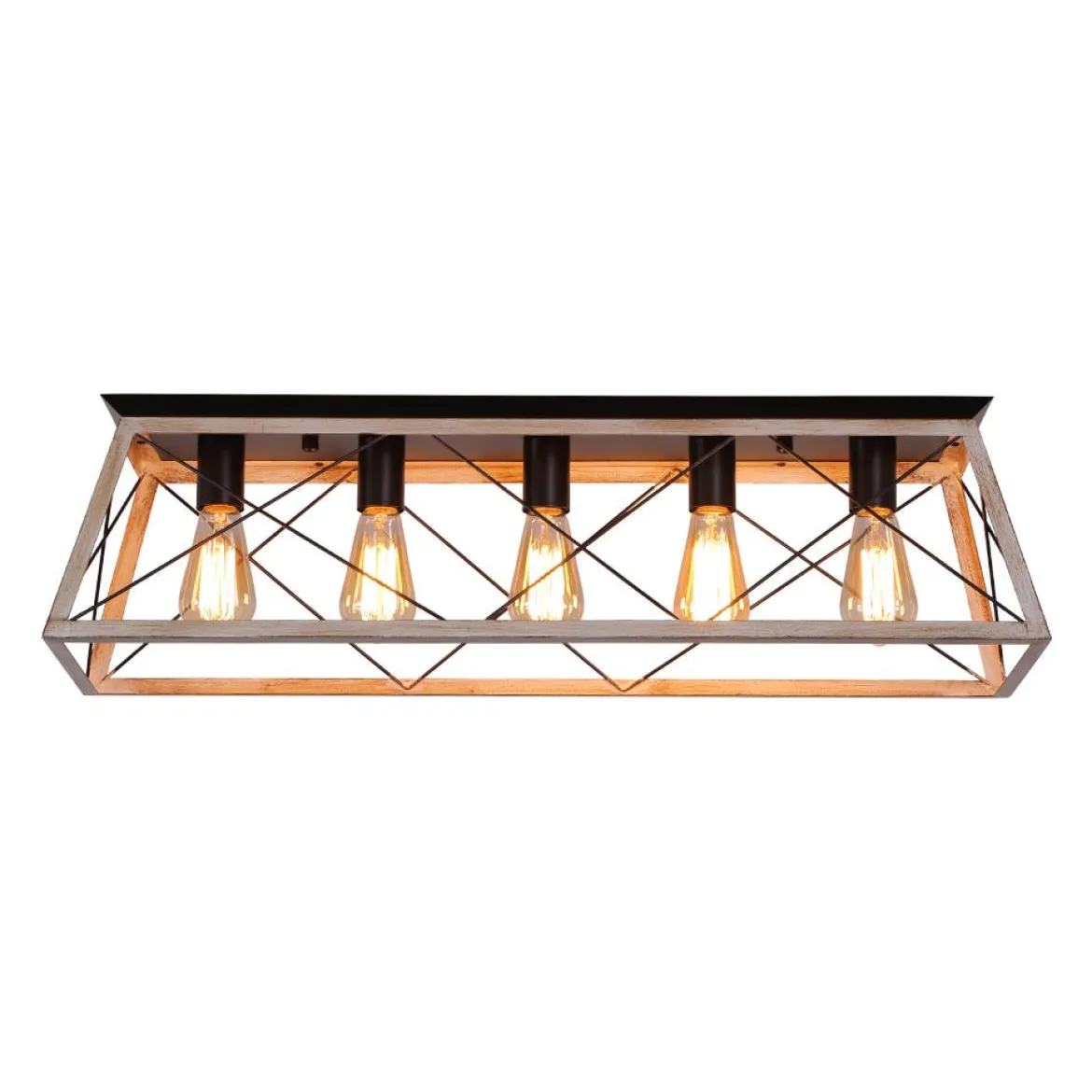 5-Light Farmhouse Rectangular Cage Semi Flush Mount