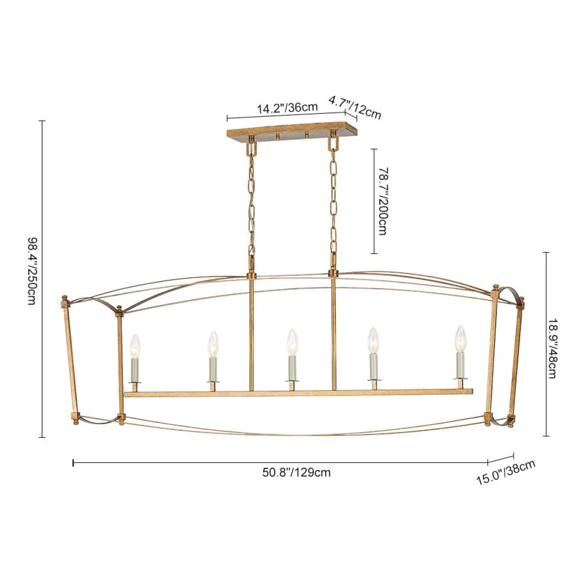 5-light French Antique Candle Wide Lantern Island Chandelier