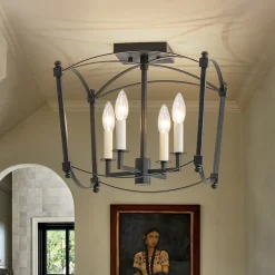 4-light French Antique Candle Style Lantern Semi Flush