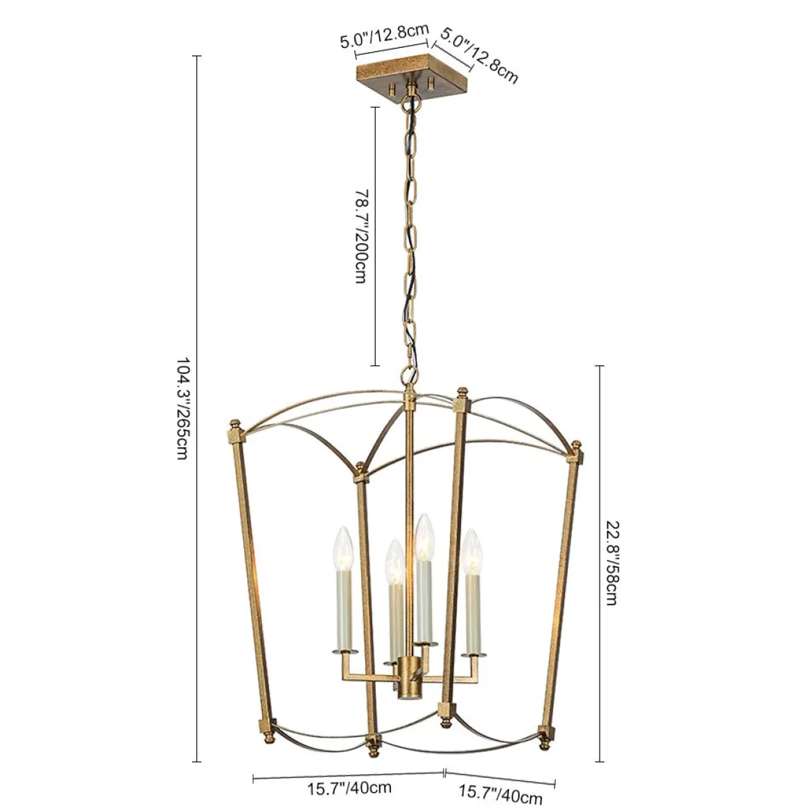 4-light French Antique Gold Candle Square Lantern Chandelier