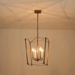 4-light French Antique Gold Candle Square Lantern Chandelier