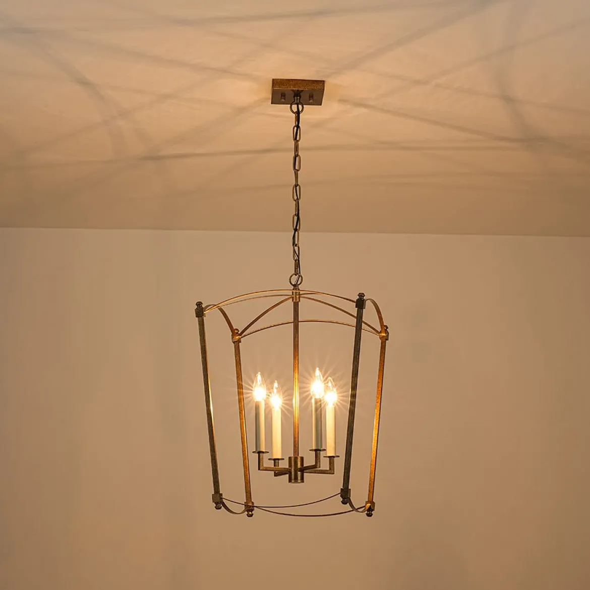 4-light French Antique Gold Candle Square Lantern Chandelier