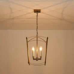 4-light French Antique Gold Candle Square Lantern Chandelier