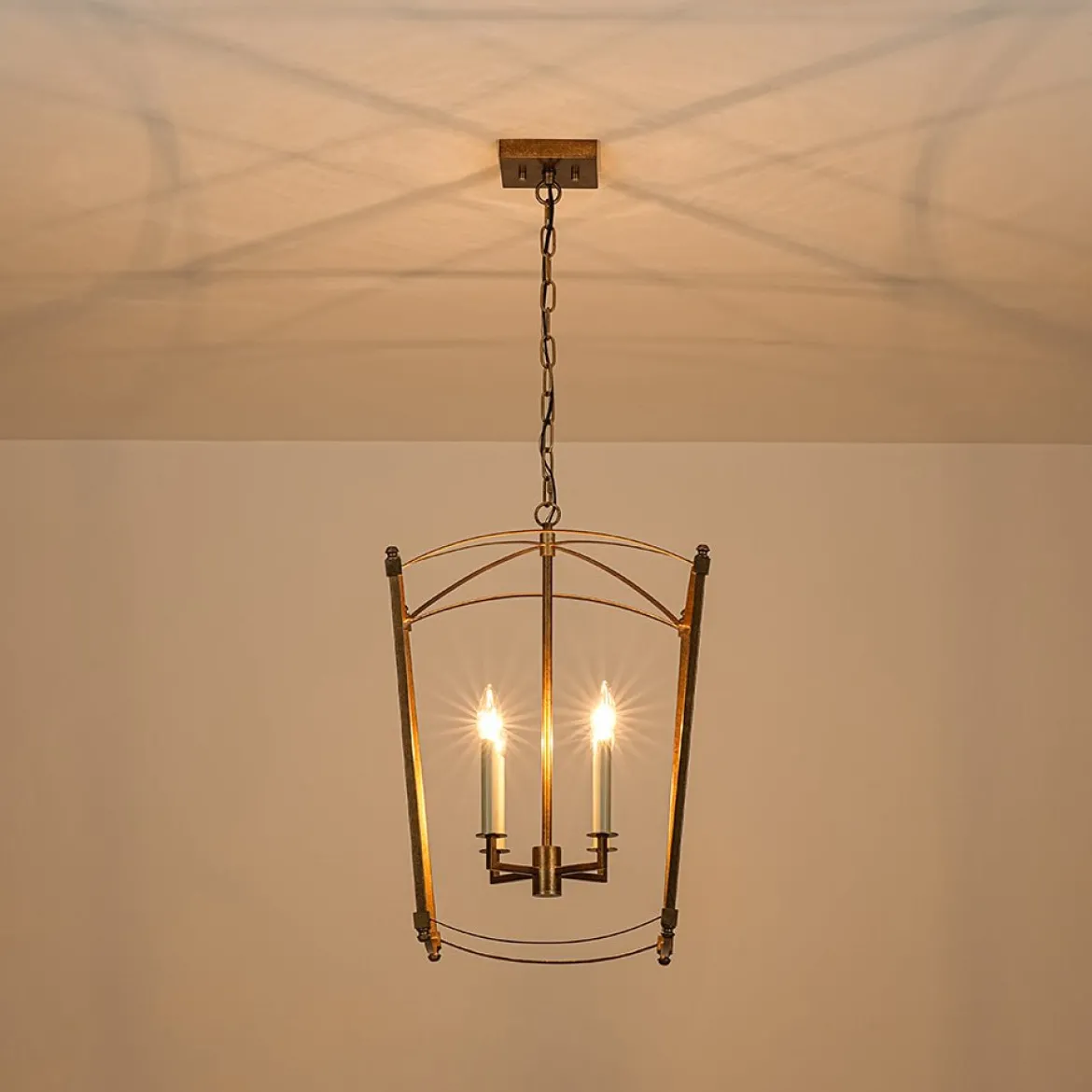 4-light French Antique Gold Candle Square Lantern Chandelier