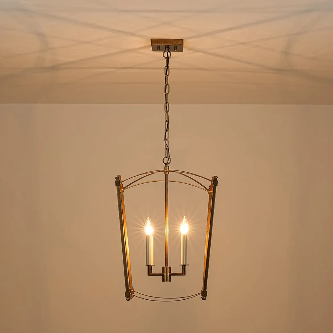 4-light French Antique Gold Candle Square Lantern Chandelier