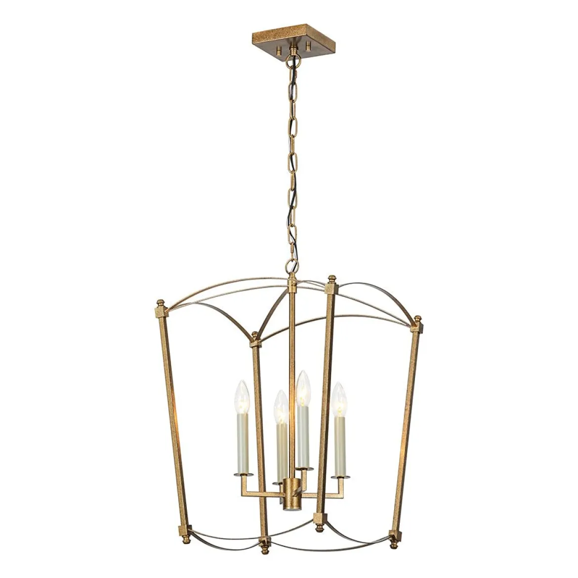 4-light French Antique Gold Candle Square Lantern Chandelier