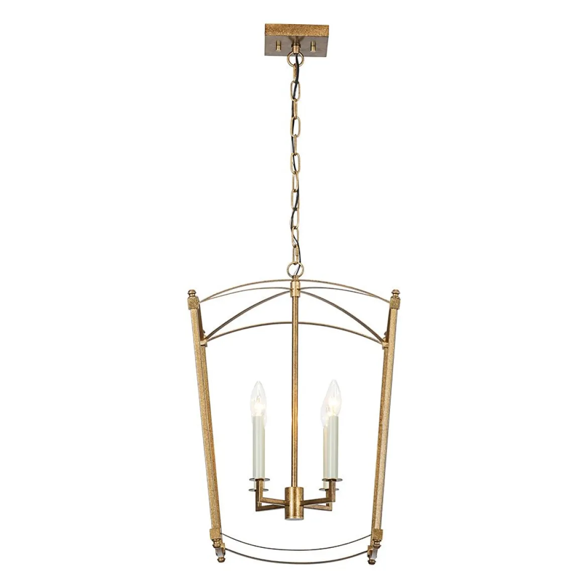 4-light French Antique Gold Candle Square Lantern Chandelier