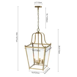 4-Light French Candle Style Wide Square Glass Lantern Pendant