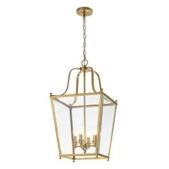 4-Light French Candle Style Wide Square Glass Lantern Pendant