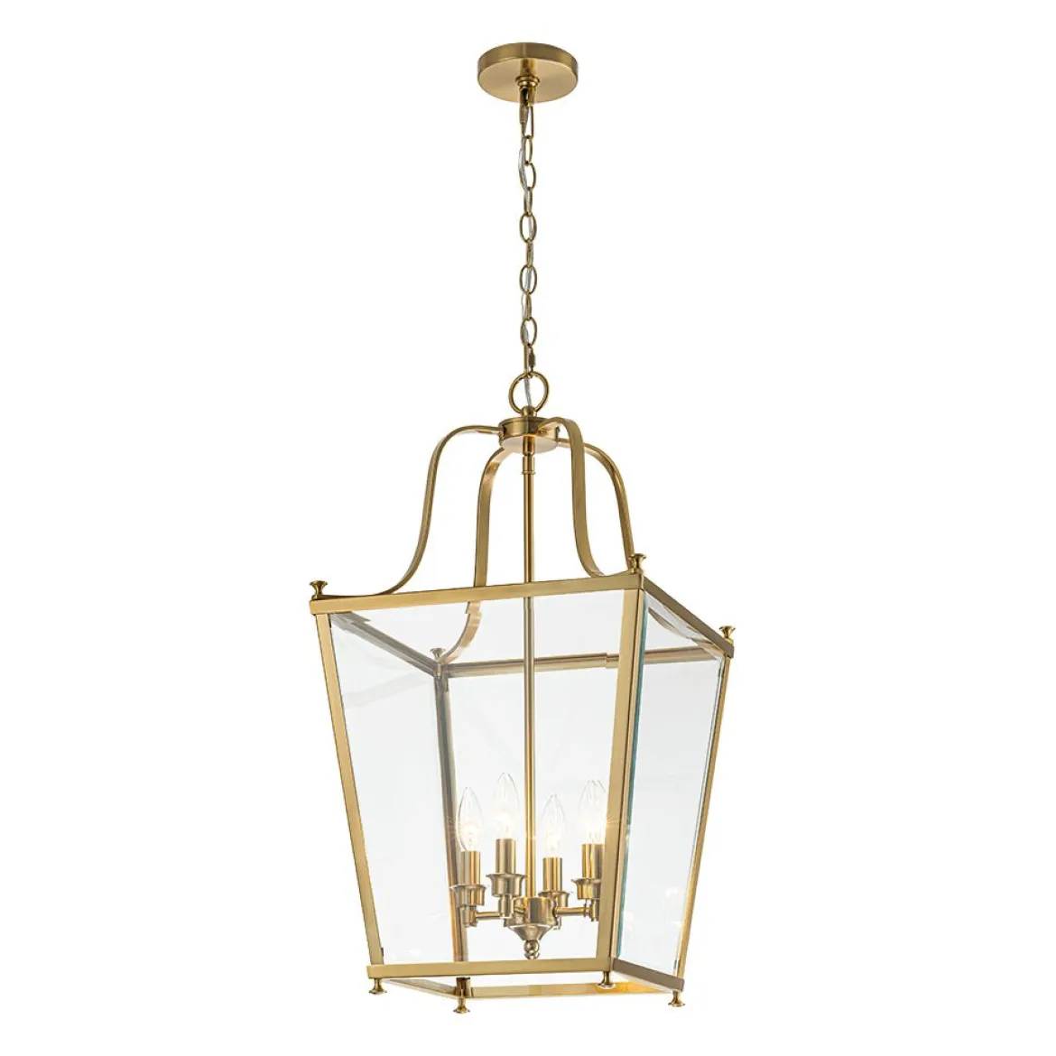 4-Light French Candle Style Wide Square Glass Lantern Pendant