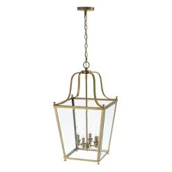 4-Light French Candle Style Wide Square Glass Lantern Pendant