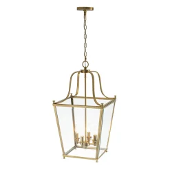 4-Light French Candle Style Wide Square Glass Lantern Pendant