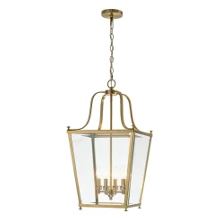 4-Light French Candle Style Wide Square Glass Lantern Pendant
