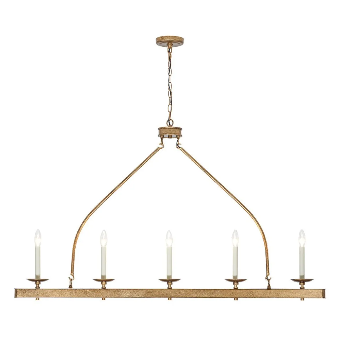 5-Light French Distressed Gold Candle Linear Island Chandelier