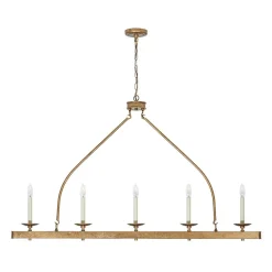 5-Light French Distressed Gold Candle Linear Island Chandelier