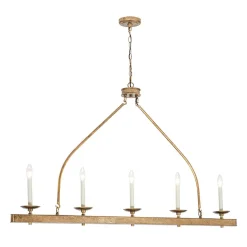 5-Light French Distressed Gold Candle Linear Island Chandelier