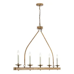 5-Light French Distressed Gold Candle Linear Island Chandelier