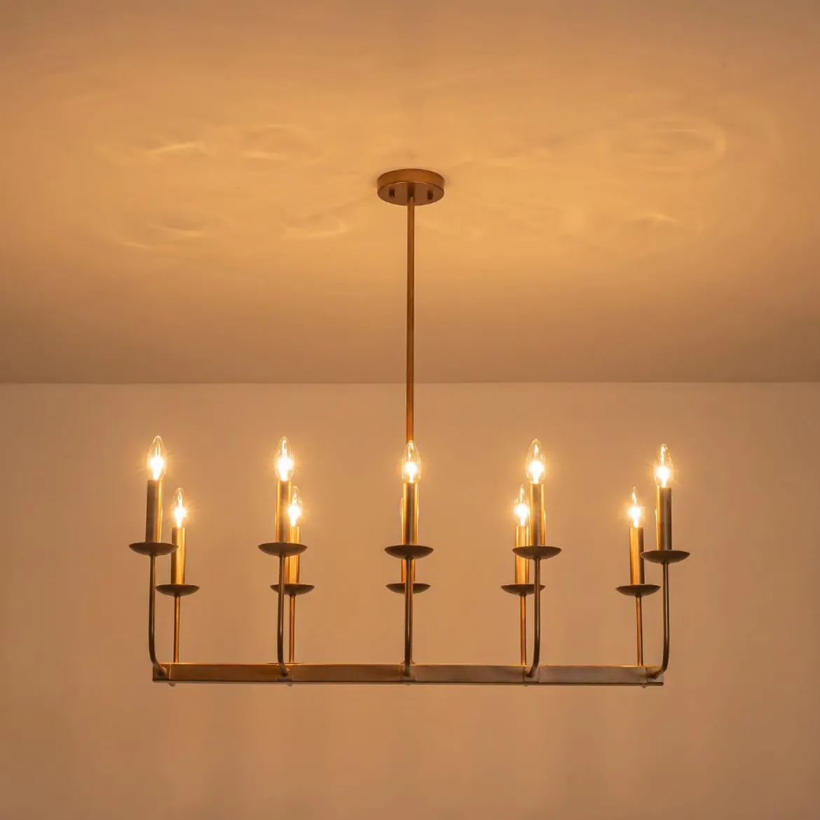 10-Light French Vintage Candle Style Linear Island Chandelier