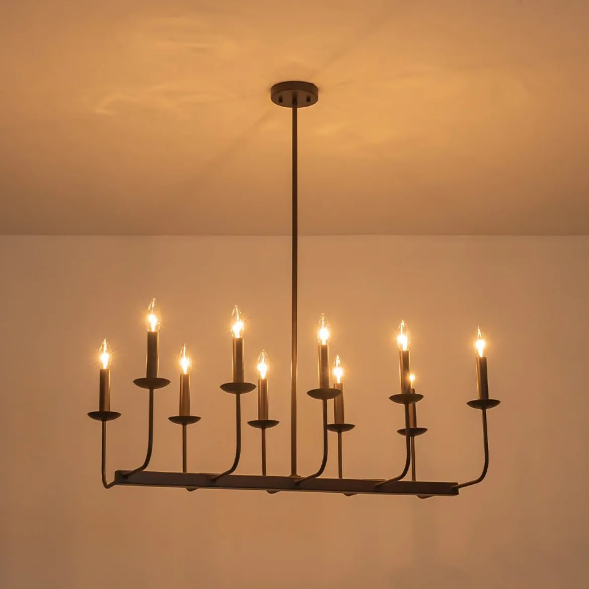 10-Light French Vintage Candle Style Linear Island Chandelier