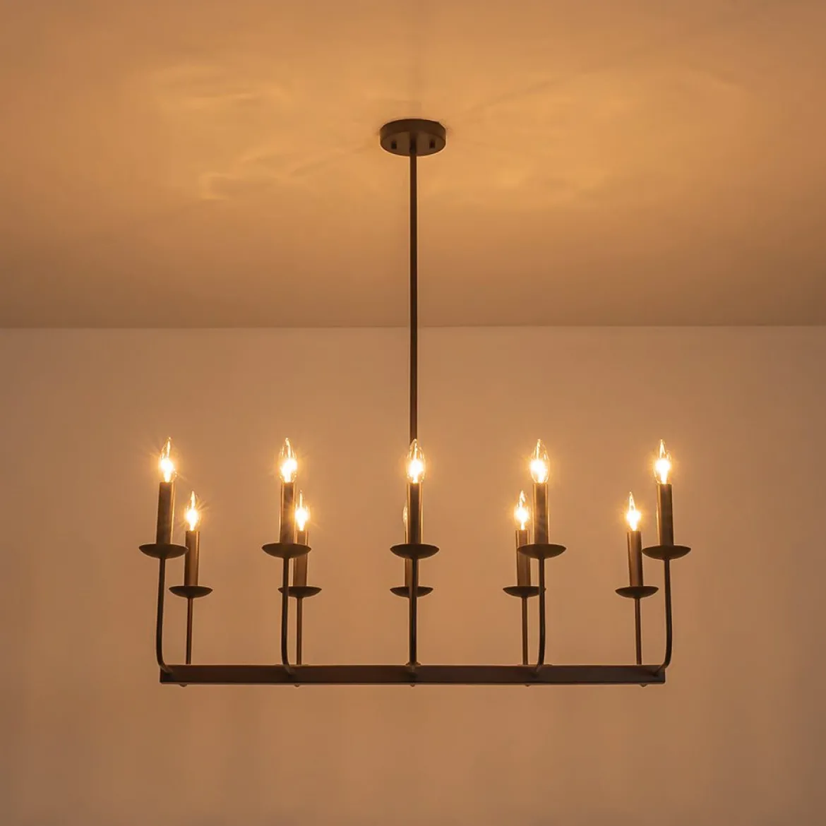 10-Light French Vintage Candle Style Linear Island Chandelier