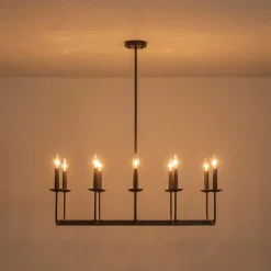 10-Light French Vintage Candle Style Linear Island Chandelier