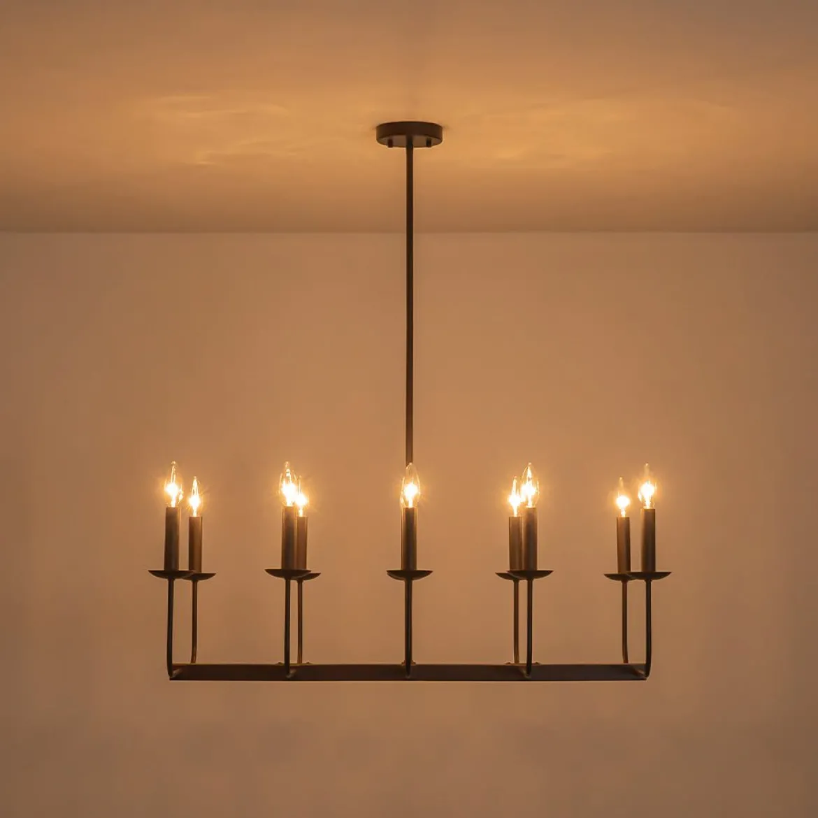 10-Light French Vintage Candle Style Linear Island Chandelier