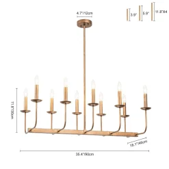 10-Light French Vintage Candle Style Linear Island Chandelier