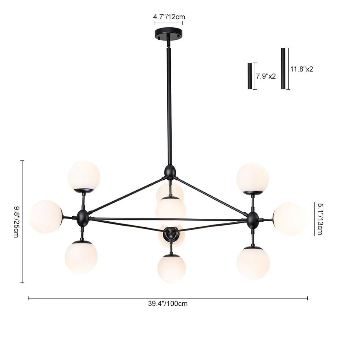 10-Light Frosted Glass Globe Geometric Chandelier