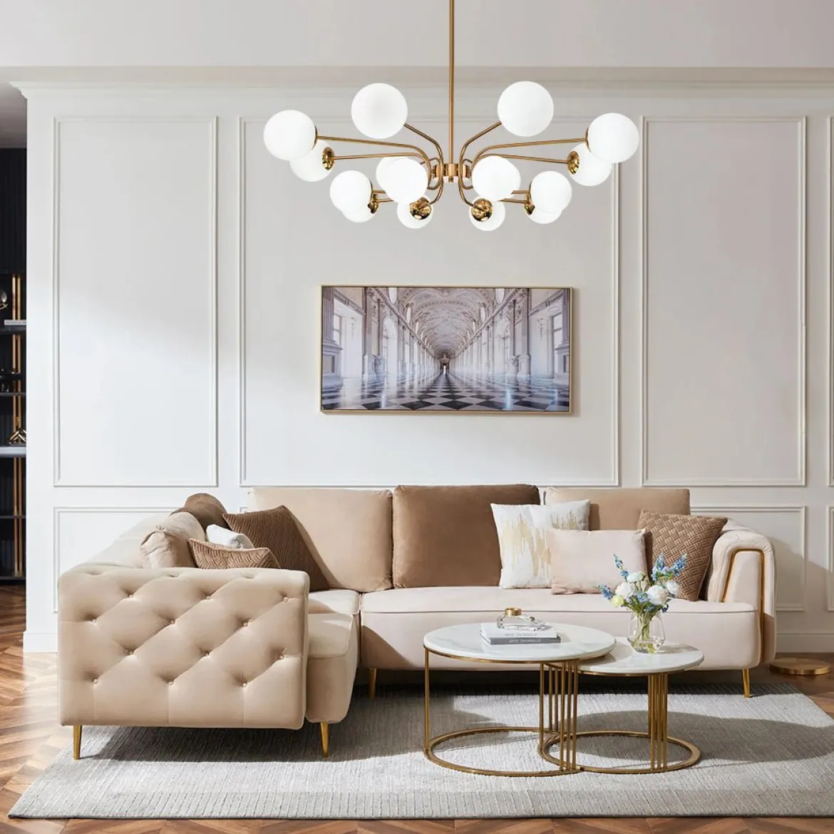 16-Light Frosted Glass Globe Bubble Sputnik Chandelier