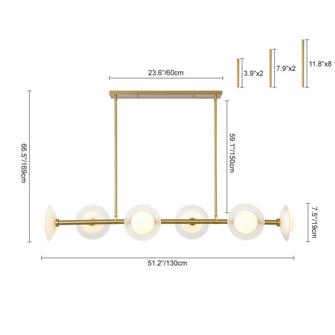 6-Light Frosted Glass Globe Linear Island Chandelier